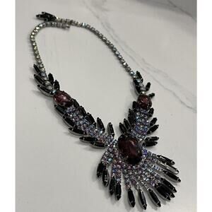 RARE Vintage Hobe Jeweled Cabochon Amethyst Crystal Red Aurora Collar Necklace